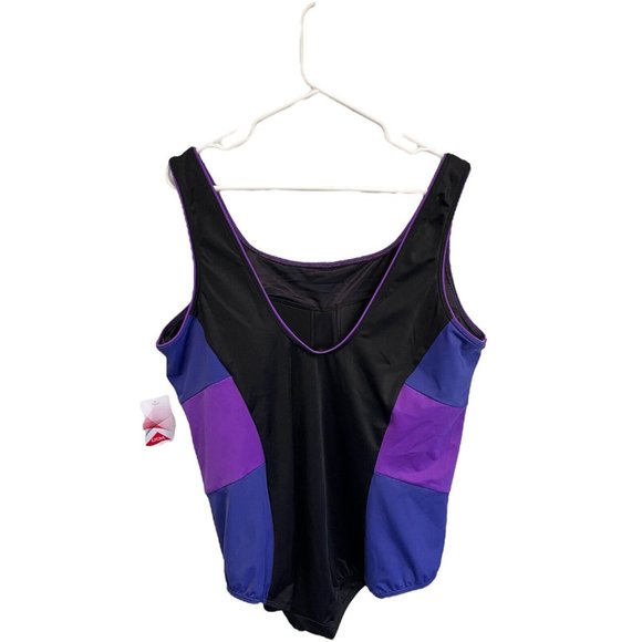 Lands' End Black Purple Blue One-Piece Swimsuit Bathing Suit 24W NWT - Picture 2 of 4